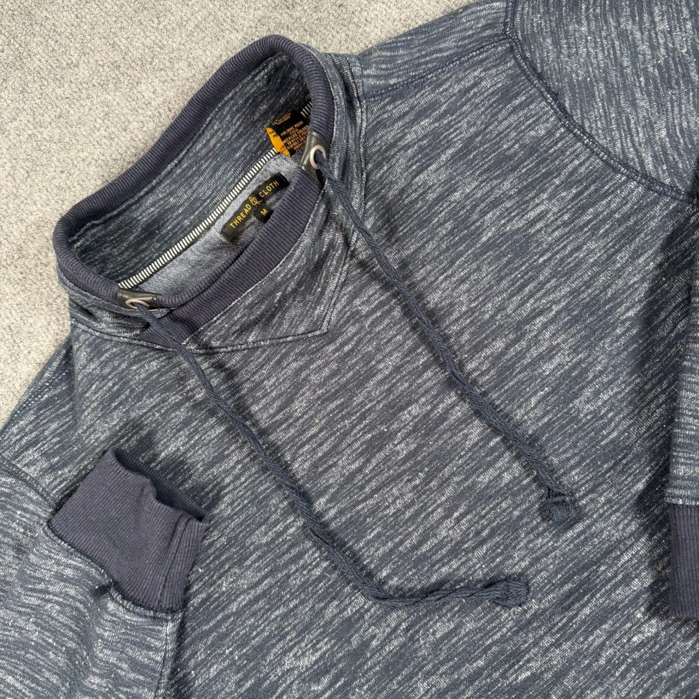 Thread & Cloth Mens Navy Blue Space Dye Marl Crossover Shawl Hoodie Medium #5029